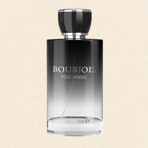 Elegant amber glass bottle of Bourjois by Regal Fragrances, featuring a sleek metallic rust cap. The design complements the fresh, fruity, and woody scent, adding a touch of sophistication to any setting.